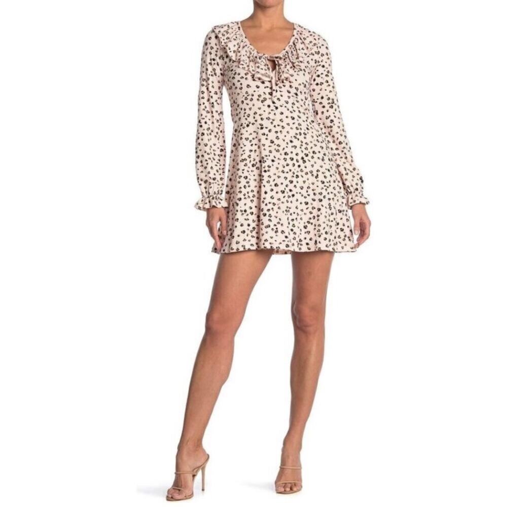NWT ROW A Women's Animal Print Ruffle Dress Size LARGE Knee Length‎ Casual Dress